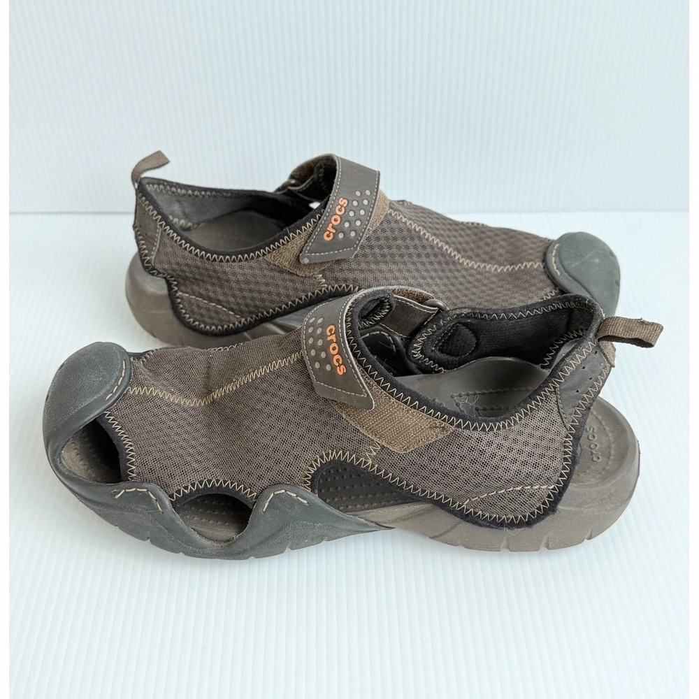 Crocs Brown Mesh Water Shoes Sandals Hook Loop Men's Size 12